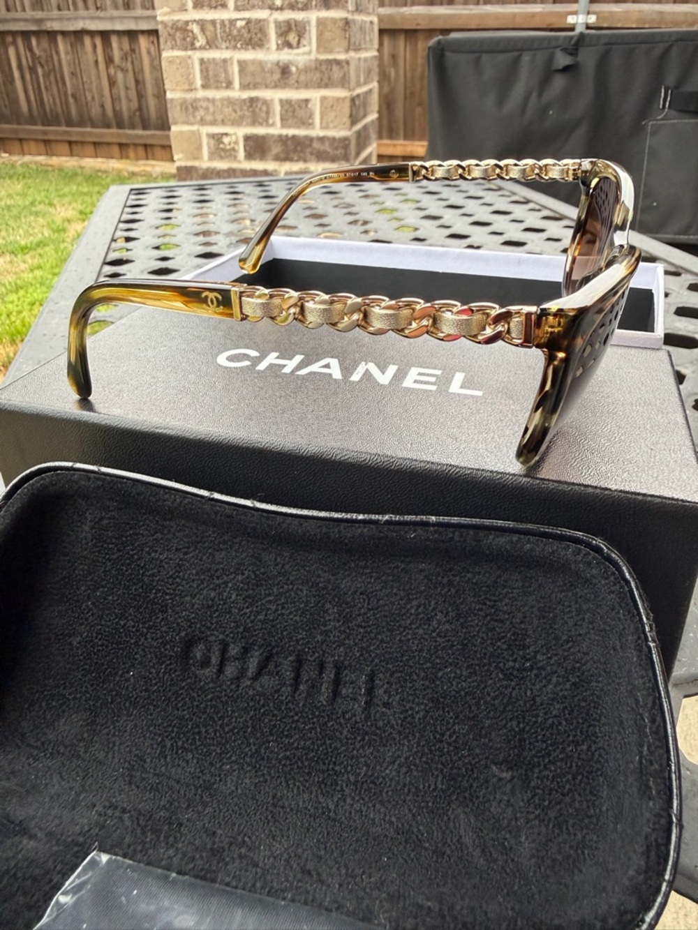 CHANEL Tortoise and Gold Chain Sunglasses with Brown Lenses - Picture 2 of 9